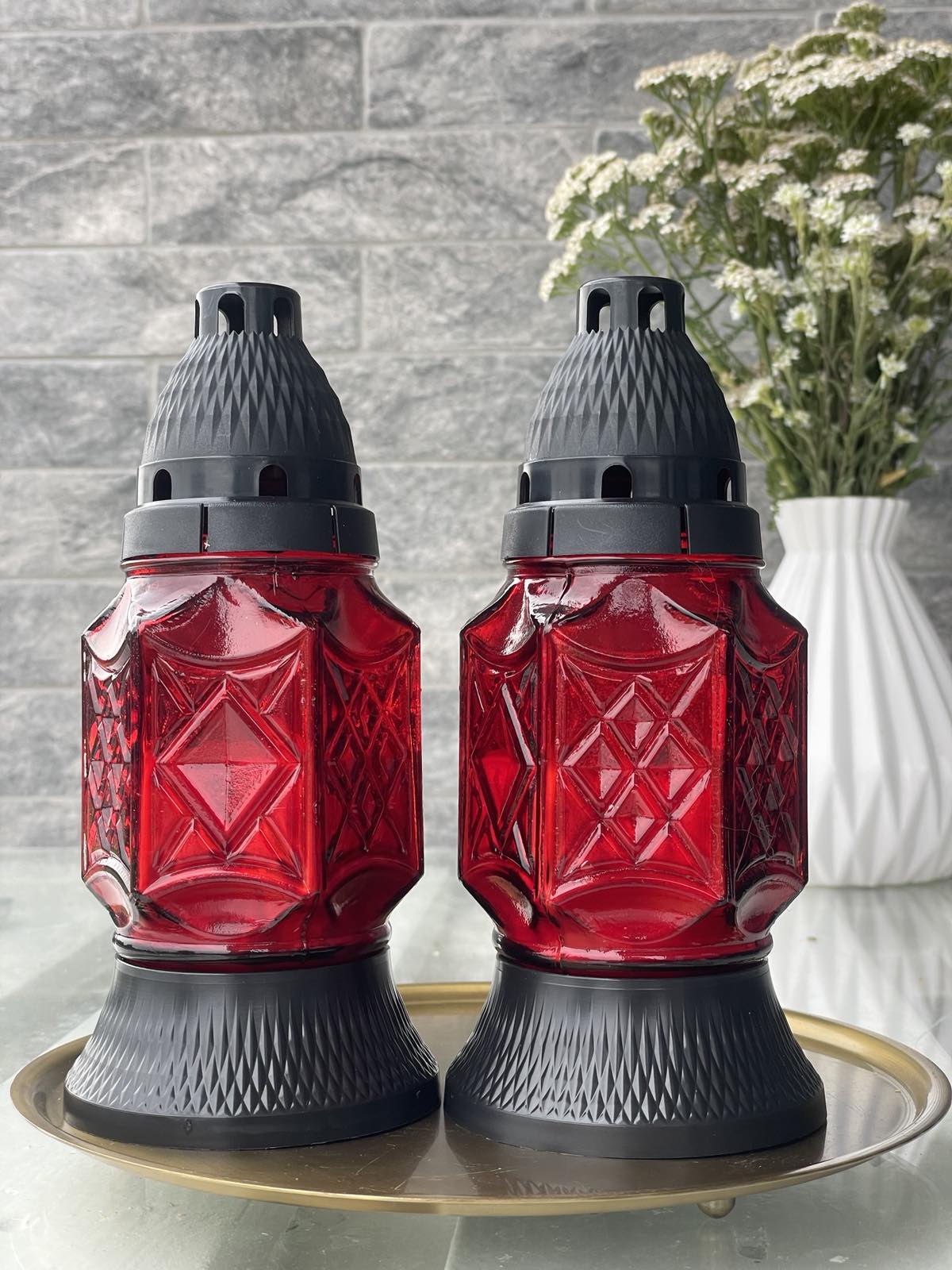 Свеча-лампада стеклянная Lo-52 красная