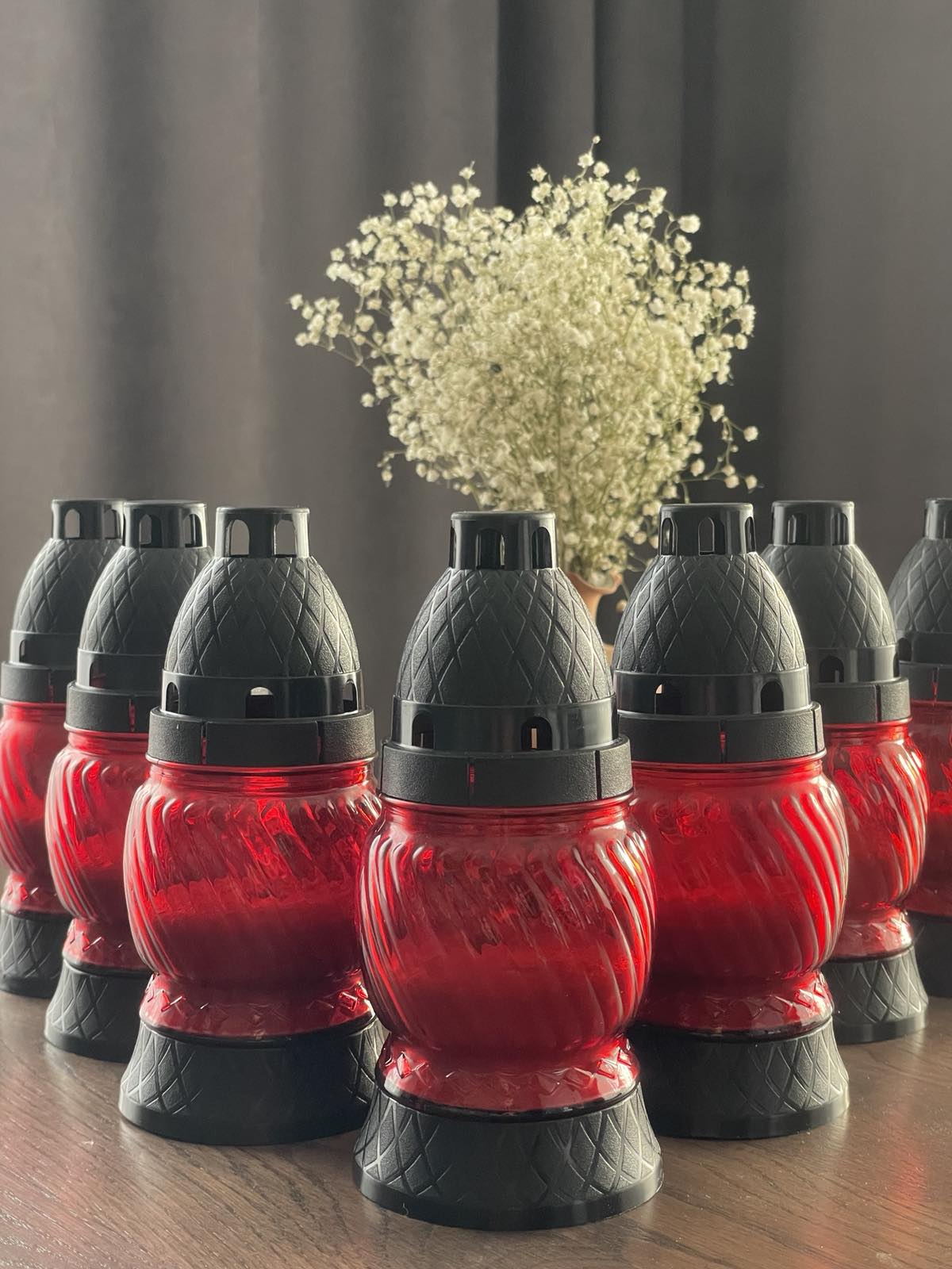 Свеча-лампада стеклянная C-3 красный  (крышка и ножка пластик) (2)